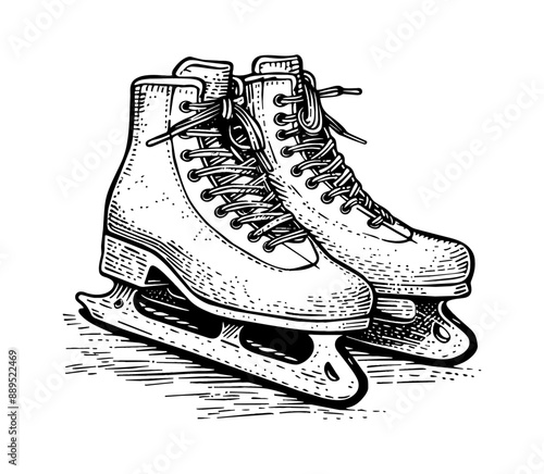 ice skating shoes engraving black and white outline