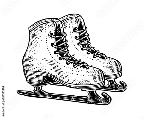 ice skating shoes engraving black and white outline
