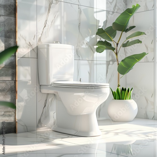 Toilet interior, clean white toilet in a bright and cozy toilet in the house.