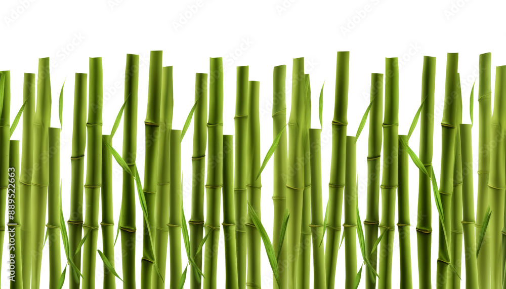 Fototapeta premium green bamboo wall isolated on transparent background cutout