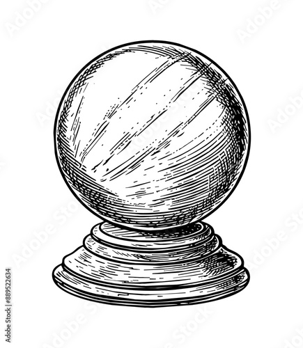 round crystal ball engraving black and white outline