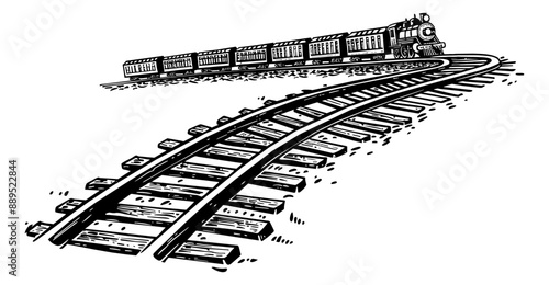 railroad engraving black and white outline