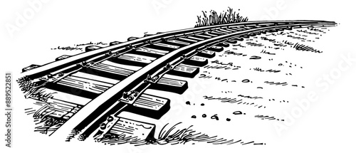 railroad engraving black and white outline