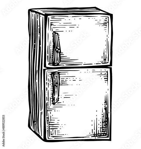 refrigerator engraving black and white outline