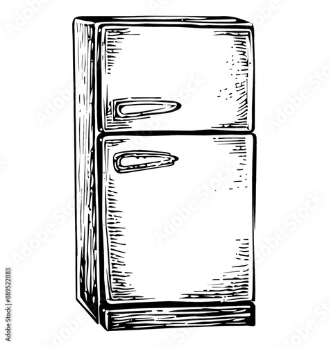 refrigerator engraving black and white outline