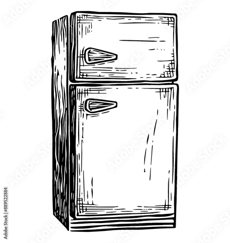 refrigerator engraving black and white outline