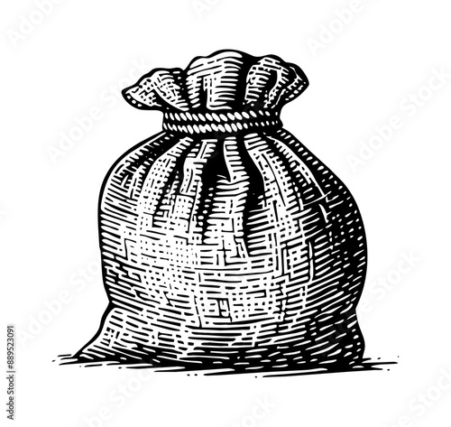 sack engraving black and white outline