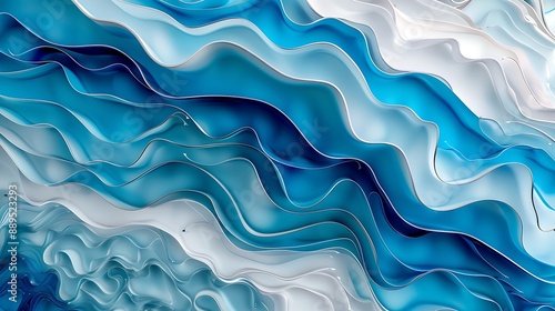 Abstract Waves in Light and Deep Blue Gradient Hues