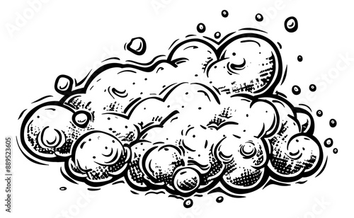 soap foam engraving black and white outline