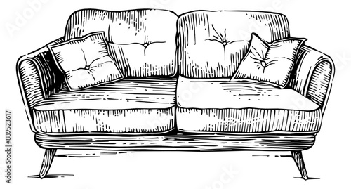 sofa engraving black and white outline