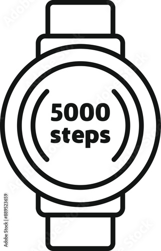 Smartwatch showing five thousand steps icon, outline style
