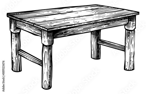 wooden table engraving black and white outline