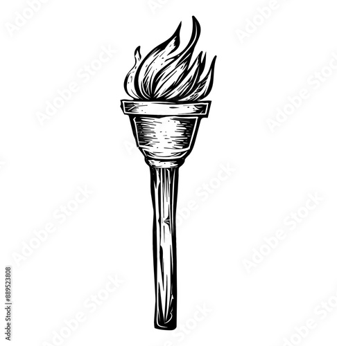 torch engraving black and white outline