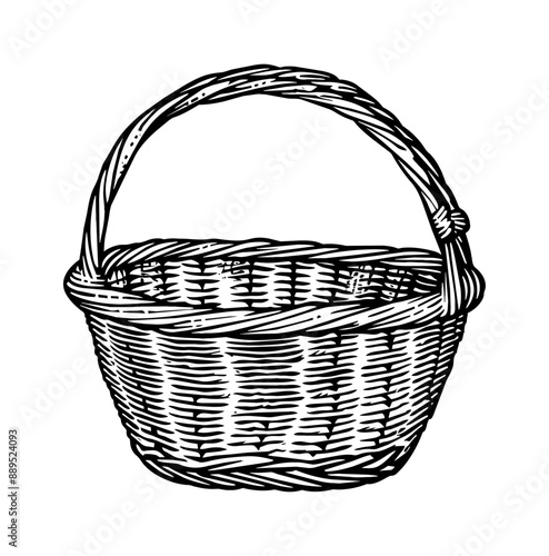 wickerwork basket engraving black and white outline