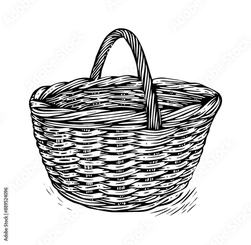 wickerwork basket engraving black and white outline