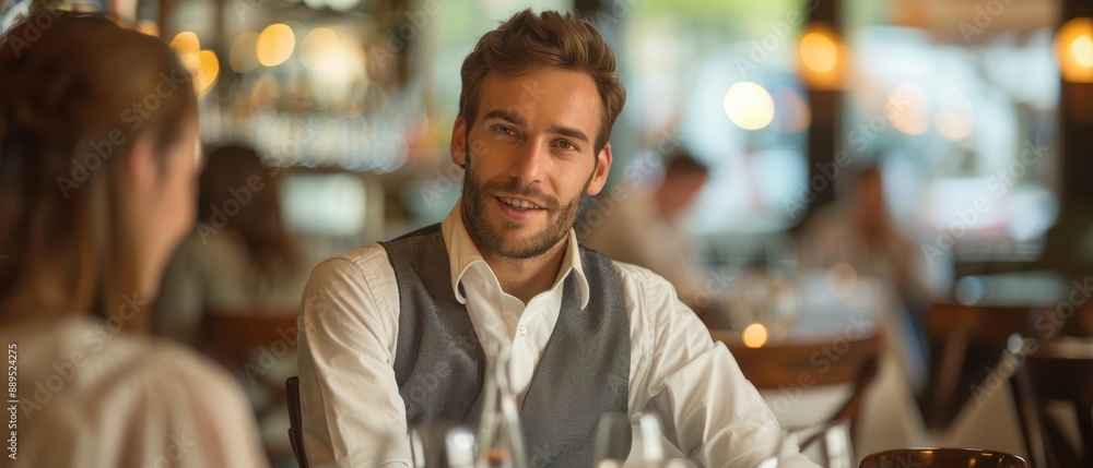 Professional waiter attentively addressing and resolving customer complaints in a restaurant setting Professional waiter attentively addressing and resolving customer complaints in a restaurant setting