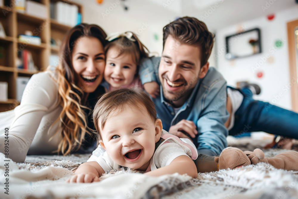 Happy family playing on the floor with children and having fun at home Happy family playing on the floor with children and having fun at home