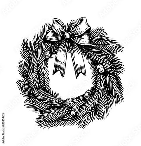 wreath engraving black and white outline