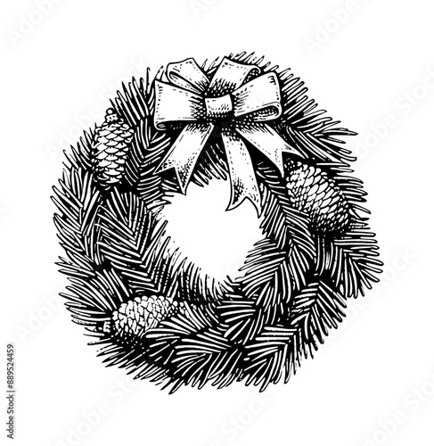 wreath engraving black and white outline