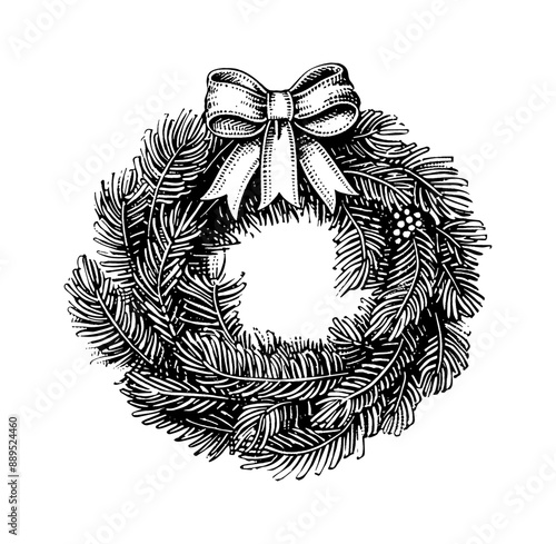 wreath engraving black and white outline