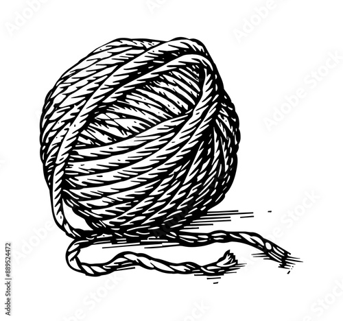 yarn ball engraving black and white outline