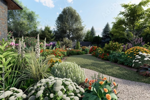 Photo realistic landscape architect creating garden designs with digital landscaping tools, Landscape Architect, Modern Garden Planning