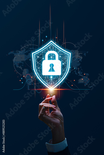Cyber security concept, information security and encryption, secure access to user's personal information, secure Internet access, cybersecurity. Developing network security system.