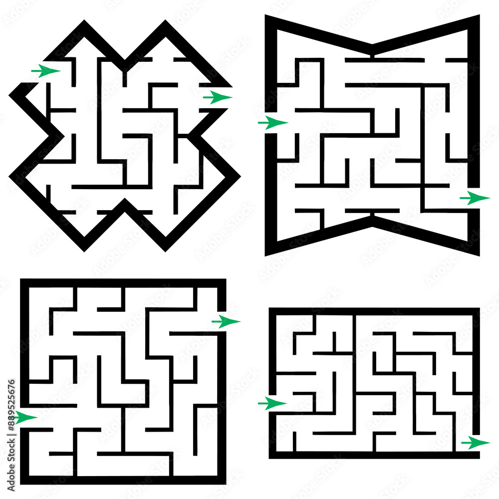 Set of simple labyrinths, mazes conundrums for kids. Baby puzzles with entry and exit. Children riddle games. Set of simple labyrinths, mazes conundrums for kids. Baby puzzles with entry and exit. Children riddle games.