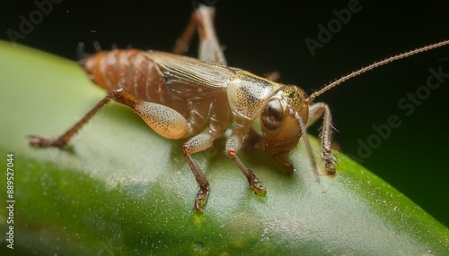 Cricket macro, perched on a tree trunk, © Thing