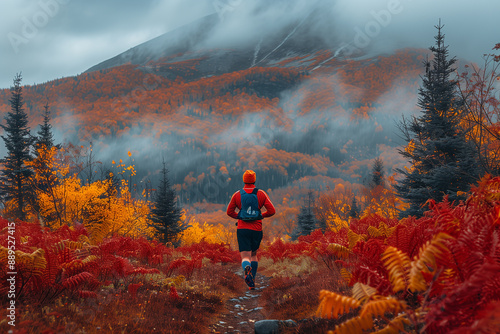 Marathon running in the changing autumn landscapes during the cooler September weather