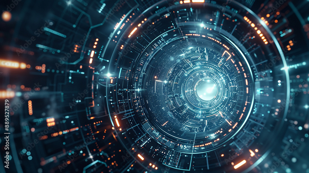 Abstract circular science fiction background with futuristic design elements Abstract circular science fiction background with futuristic design elements
