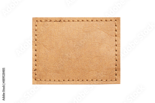 Wallpaper Mural Brown leather belt strap closeup isolated on white. Brown stitched leather seam frame label tag isolated on white. Sewing background. Fabric patch isolated. Perforated leather frame. Brown thread sew. Torontodigital.ca