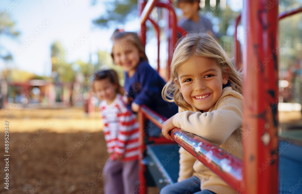 happy young children playing on playground equipment happy young children playing on playground equipment