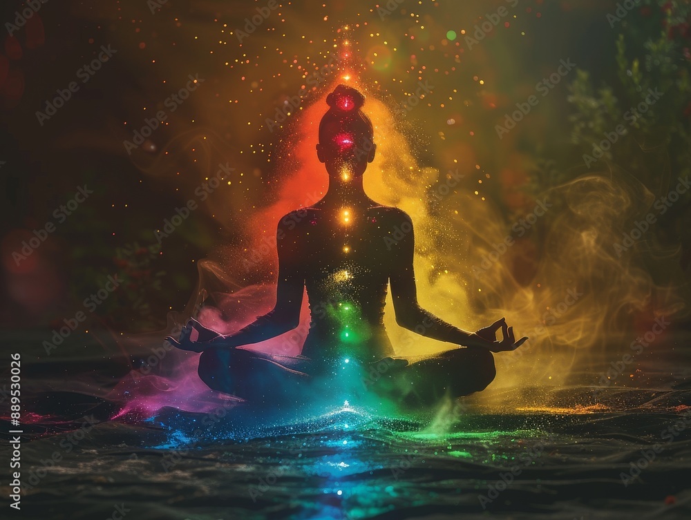 A person is sitting in a lotus position with their hands on their knees A person is sitting in a lotus position with their hands on their knees