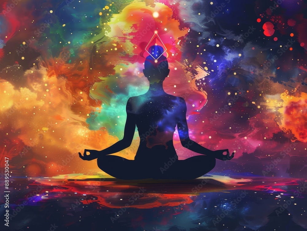 A person is sitting in a lotus position with their hands on their knees