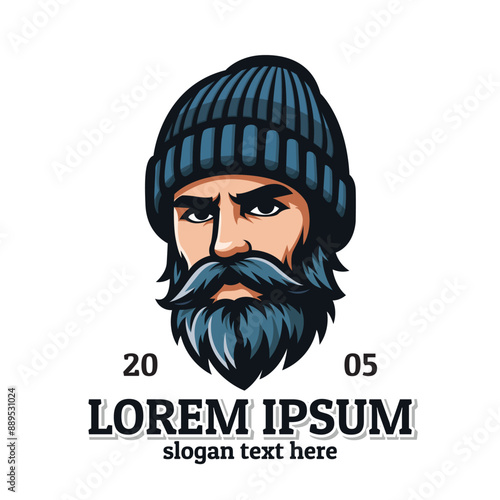 Beard Men Beanie Hat Logo Vector, man logo mascot esport style, white background