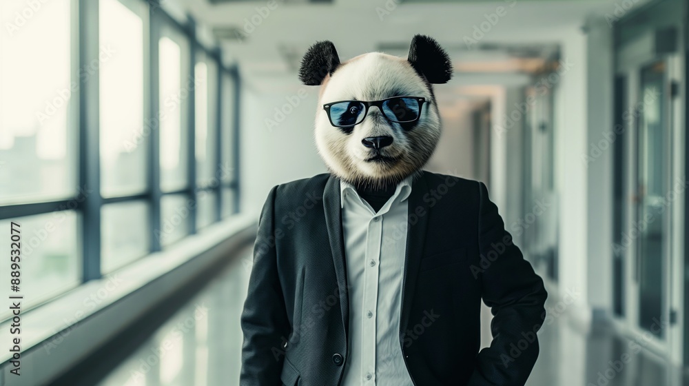 Panda in a business suit, office environment. Panda in a business suit, office environment.