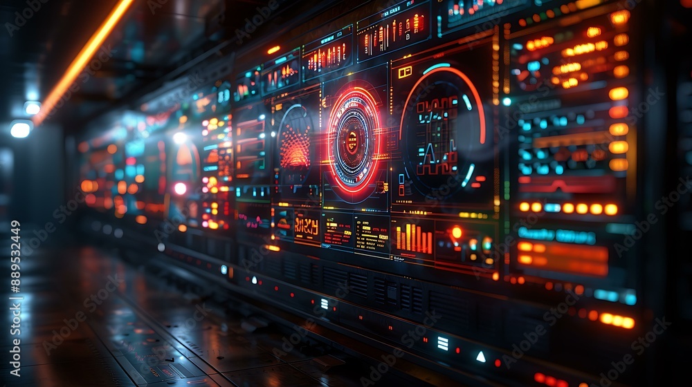 Close-up of a holographic display showing data analytics in a futuristic office setting Close-up of a holographic display showing data analytics in a futuristic office setting