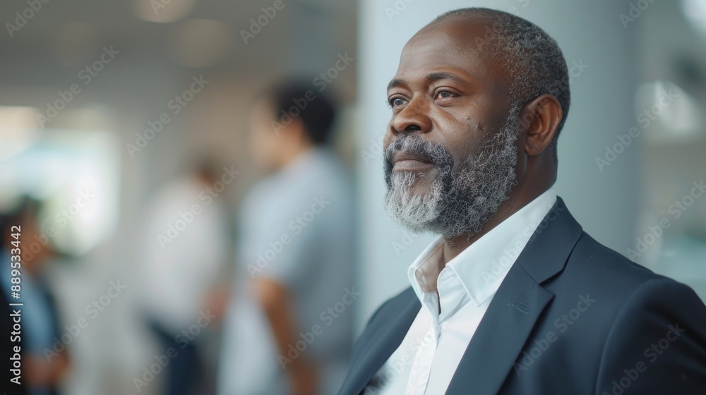 A man with a beard and gray hair is wearing a suit and looking at the camera A man with a beard and gray hair is wearing a suit and looking at the camera