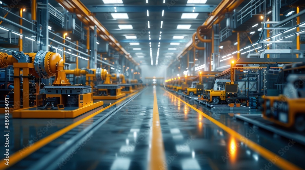 A modern factory using renewable energy sources to power all production processes. A modern factory using renewable energy sources to power all production processes.