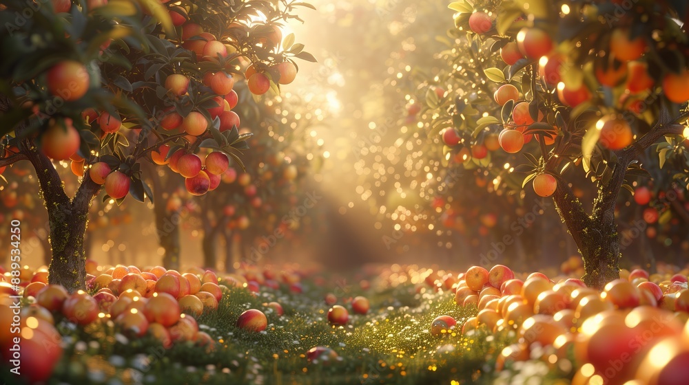 Sunlit Apple Orchard at Golden Hour Sunlit Apple Orchard at Golden Hour