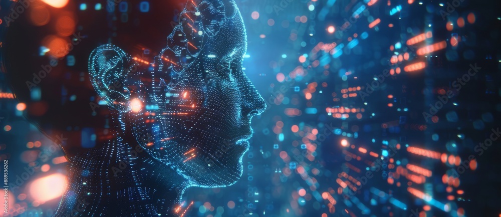 Man using neural engine CPUs to perform AI computing and hardware-accelerated machine learning on big data analytics. Man using neural engine CPUs to perform AI computing and hardware-accelerated machine learning on big data analytics.