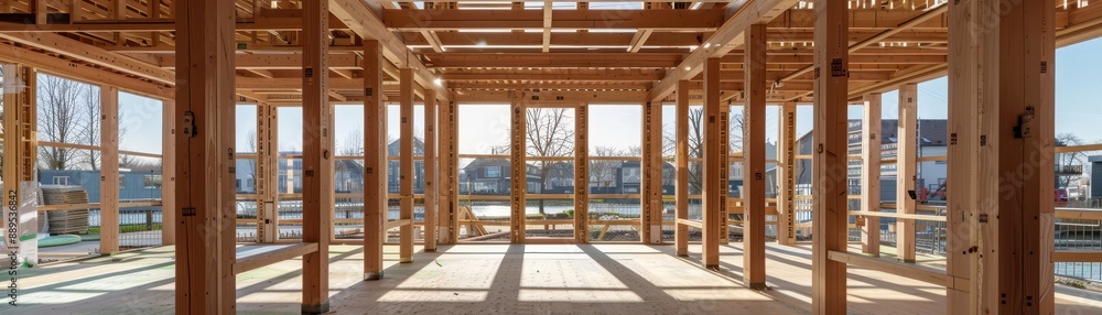 A large empty room with a lot of wood and a lot of space A large empty room with a lot of wood and a lot of space