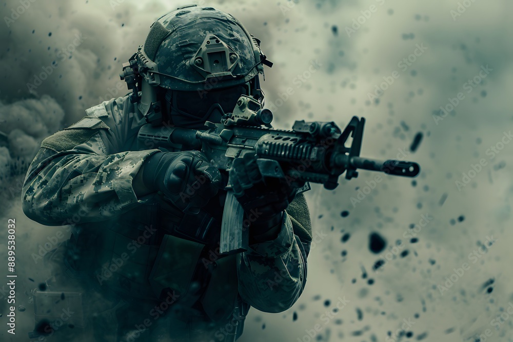 Soldier in camouflage with a rifle Soldier in camouflage with a rifle