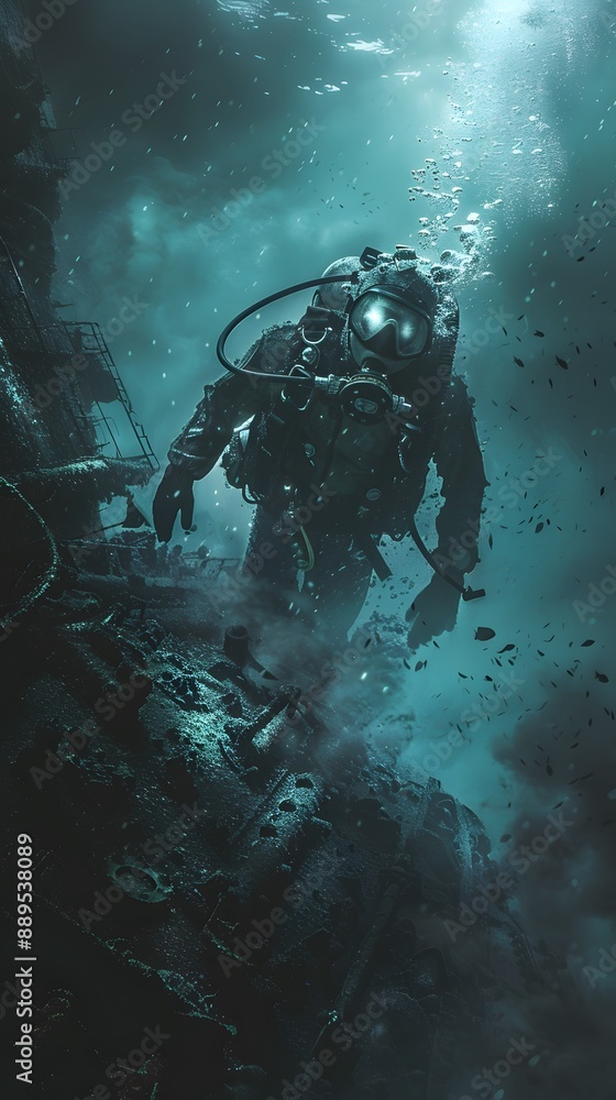 Scuba diver exploring coral reefs and tropical fish in the deep blue ocean Scuba diver exploring coral reefs and tropical fish in the deep blue ocean