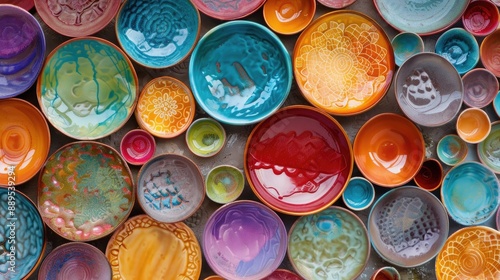 Colorful surface with ceramic plates