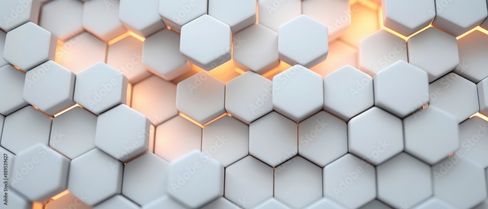 Abstract white hexagonal pattern with soft glowing light. Modern geometric 3D background for technology, design, and architectural concepts. Abstract white hexagonal pattern with soft glowing light. Modern geometric 3D background for technology, design, and architectural concepts.