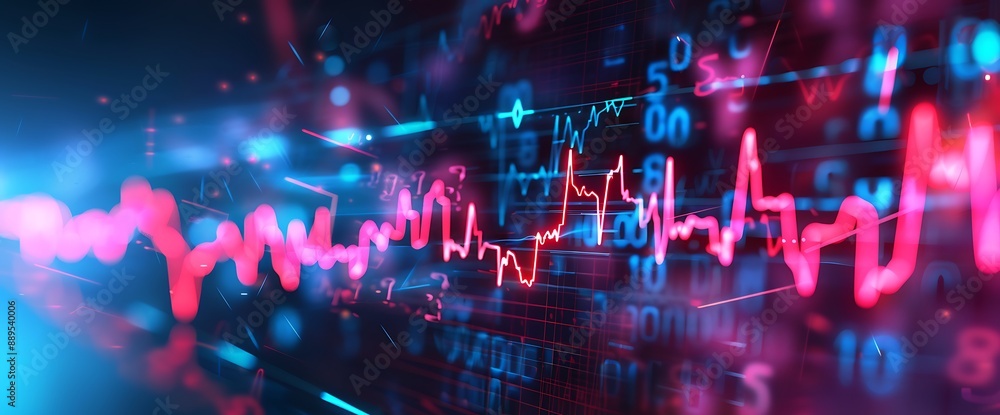 Graphical representation of stock movements resembling a heartbeat monitor, highlighting market fluctuations. Graphical representation of stock movements resembling a heartbeat monitor, highlighting market fluctuations.