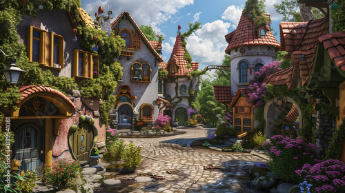 Wallpaper Mural Fantasy village with whimsical houses and cobblestone Torontodigital.ca