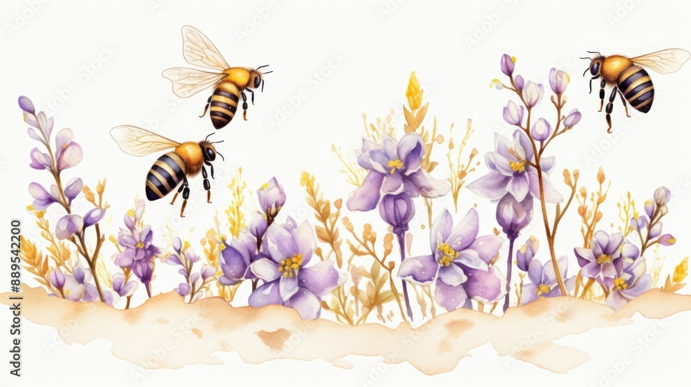 A series of watercolor bees A series of watercolor bees